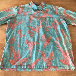 Vintage Reyn Spooner Hawaiian Shirt Men XXL Blue Floral Button Down Pullover